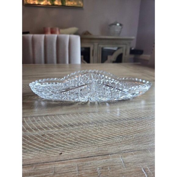Vintage Cut Glass Crystal Boat Dish ⭐ Relish / Candy Tray 12" - Picture 2 of 5